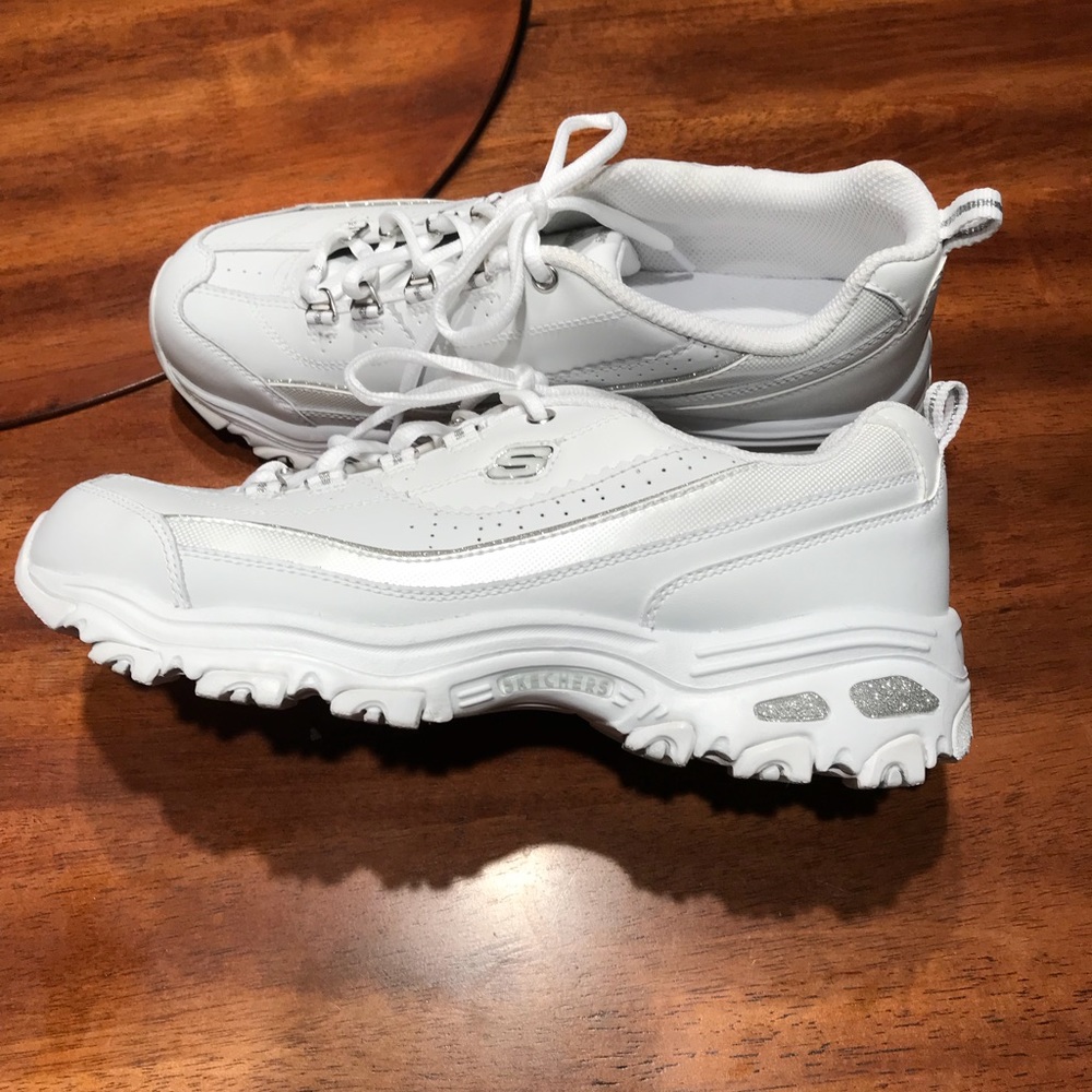 Skechers White/Silver Shoes Never Worn